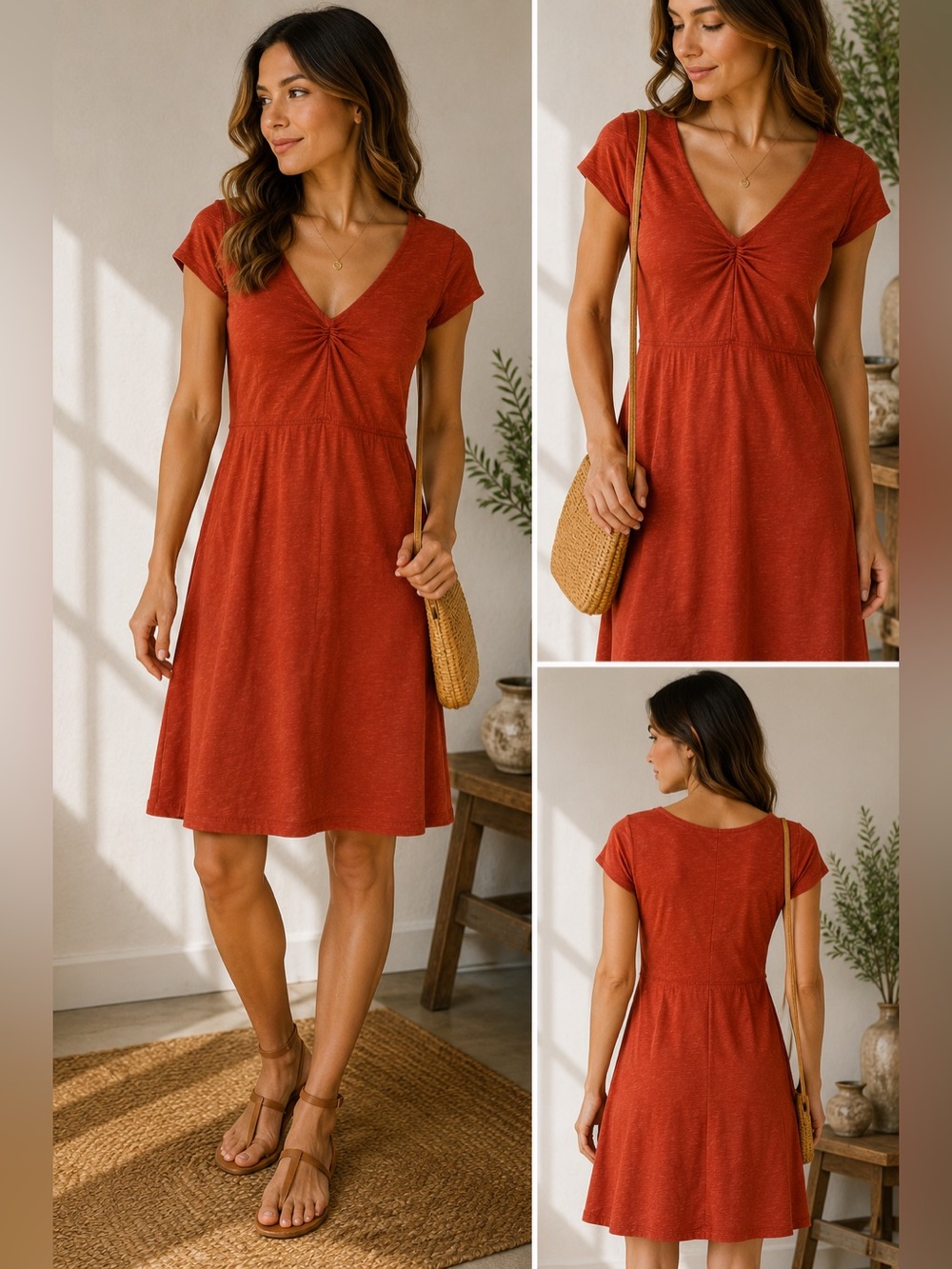 Toad&Co Rosemarie Dress Organic Cotton TENCEL Lyocell Rust Orange Knee Length S